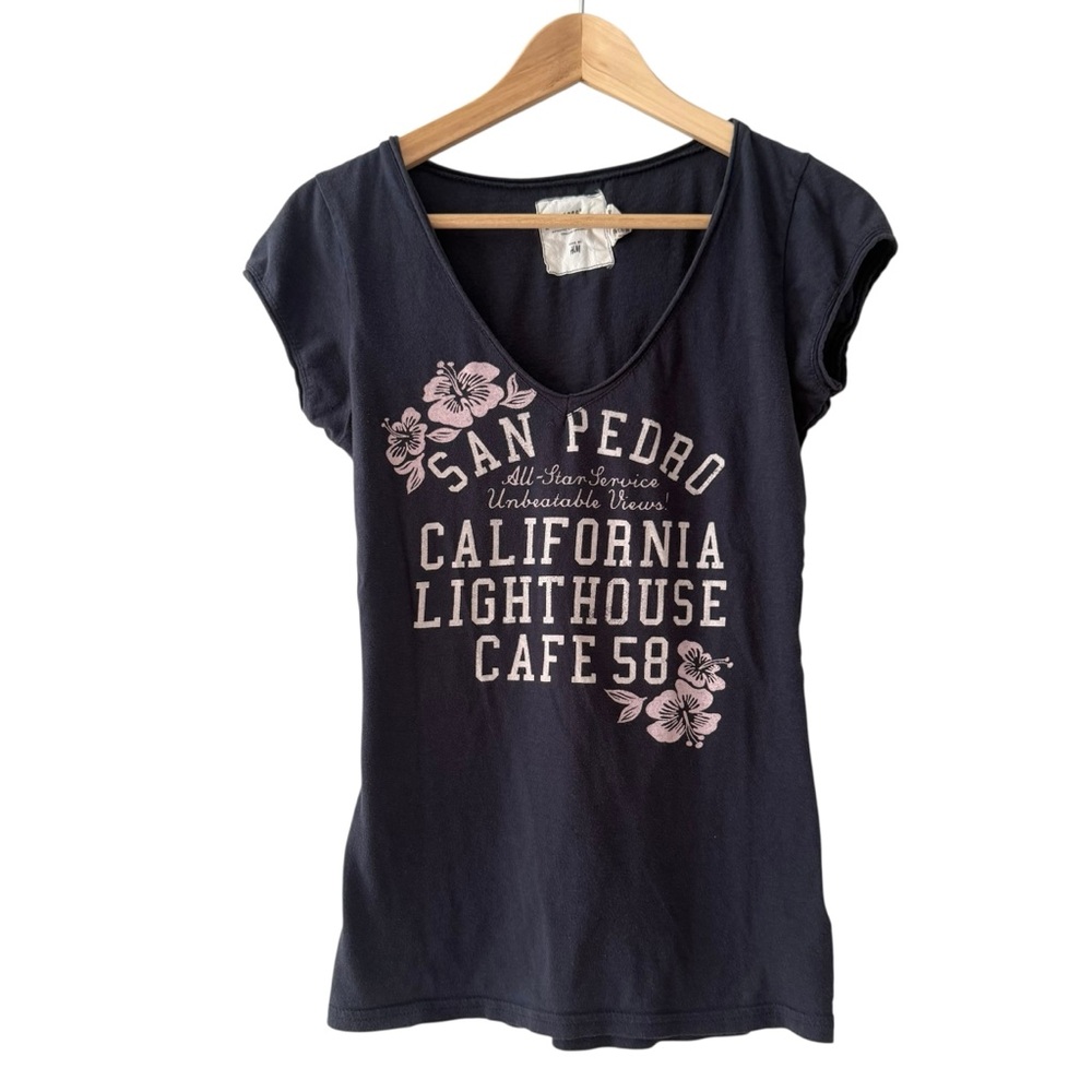 H&M Navy Graphic Tee Women’s Size Medium - Picture 1 of 6